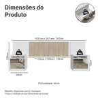 Cabeceira Extensível Estofada com 2 Mesas de Cabeceira Espelhadas Branco/Imperial Madesa