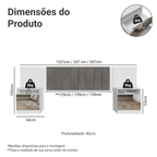 Cabeceira Extensível Estofada com 2 Mesas de Cabeceira Espelhadas Branco/Silver Madesa