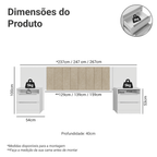 Cabeceira Extensível Estofada com 2 Mesas de Cabeceira Branco/Imperial Madesa