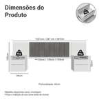 Cabeceira Extensível Estofada com 2 Mesas de Cabeceira Branco/Silver Madesa