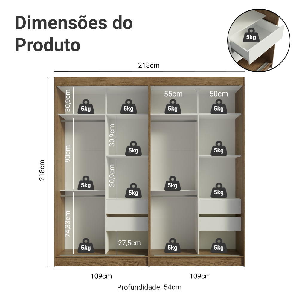 Conjunto 2 Guarda-Roupas 4 Portas de Correr Rustic Tokio Madesa
