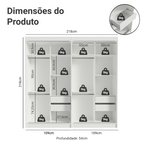 Conjunto 2 Guarda-Roupas 4 Portas de Correr com 4 Espelhos Branco/Preto Tokio Madesa