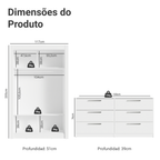 Conjunto Quarto Solteiro com Guarda-Roupa 2 Portas com Espelhos e Cômoda Branco Madesa