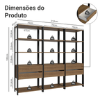 Guarda-Roupa Closet Modulado 6 Gavetas 12 Prateleiras 210cm Rustic/Preto Valencia Madesa