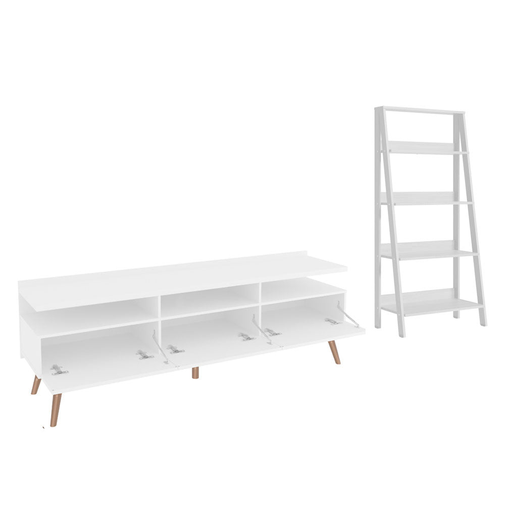 Rack para TV até 65 Polegadas Madesa Londres e Estante Escada Branco