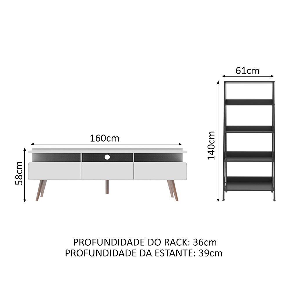 Rack para TV até 65 Polegadas Madesa Londres e Estante Escada Branco/Preto