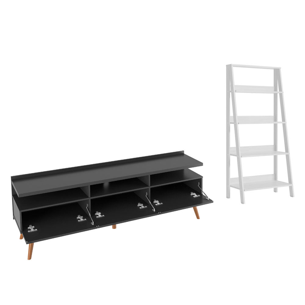 Rack para TV até 65 Polegadas Madesa Londres e Estante Escada Preto/Branco