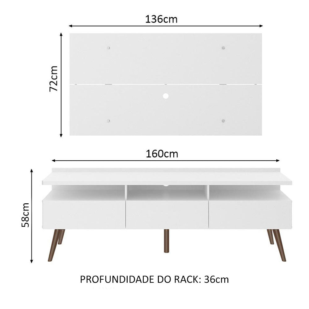 Rack Madesa Londres e Painel para TV até 55 Polegadas Branco
