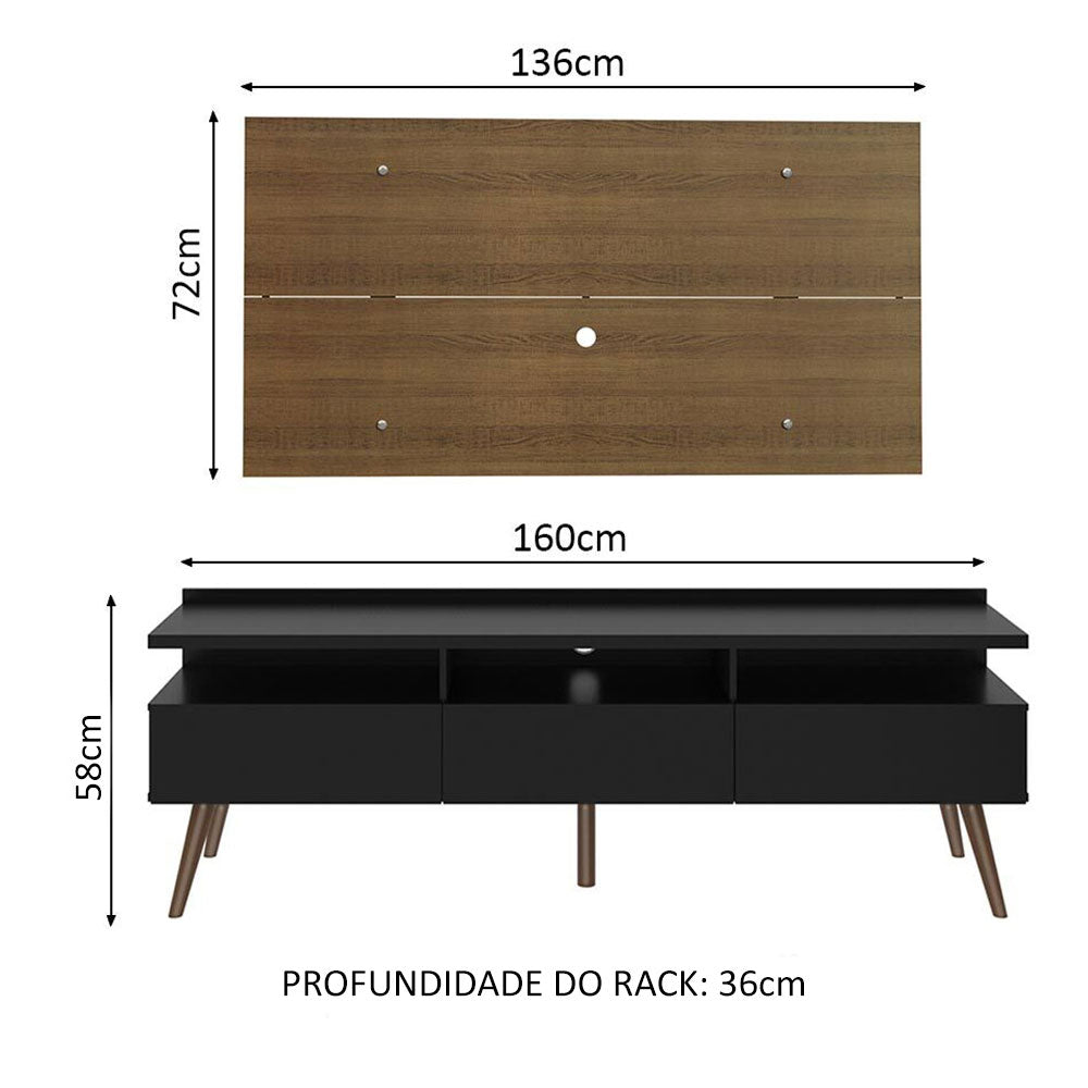 Rack Madesa Londres e Painel para TV até 55 Polegadas Rustic/Preto