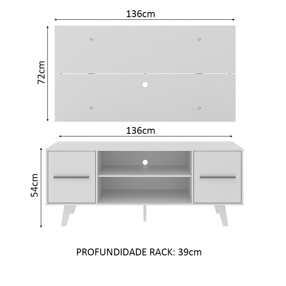 Rack Madesa Copenhagen e Painel para TV até 55 Polegadas Branco