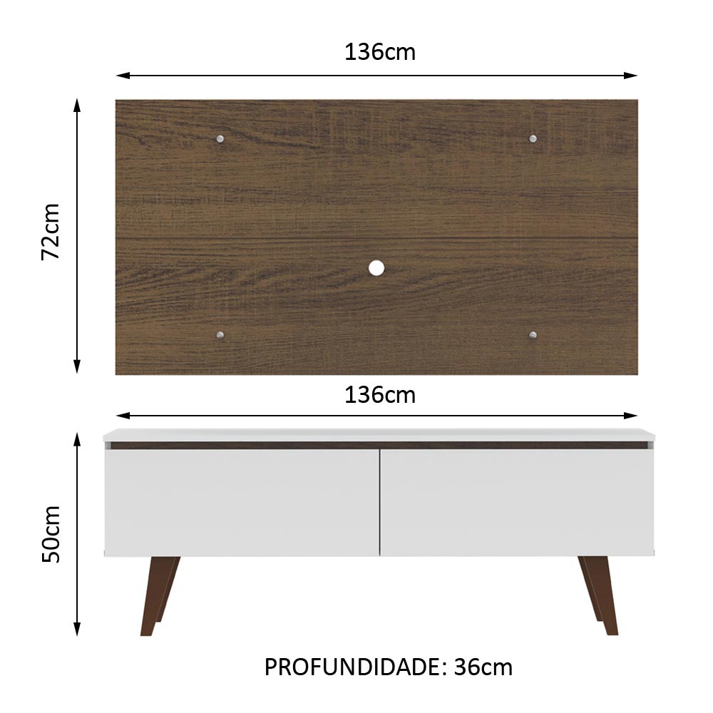 Rack Madesa Le Mans e Painel para TV até 55 Polegadas 2 Portas Branco/Rustic