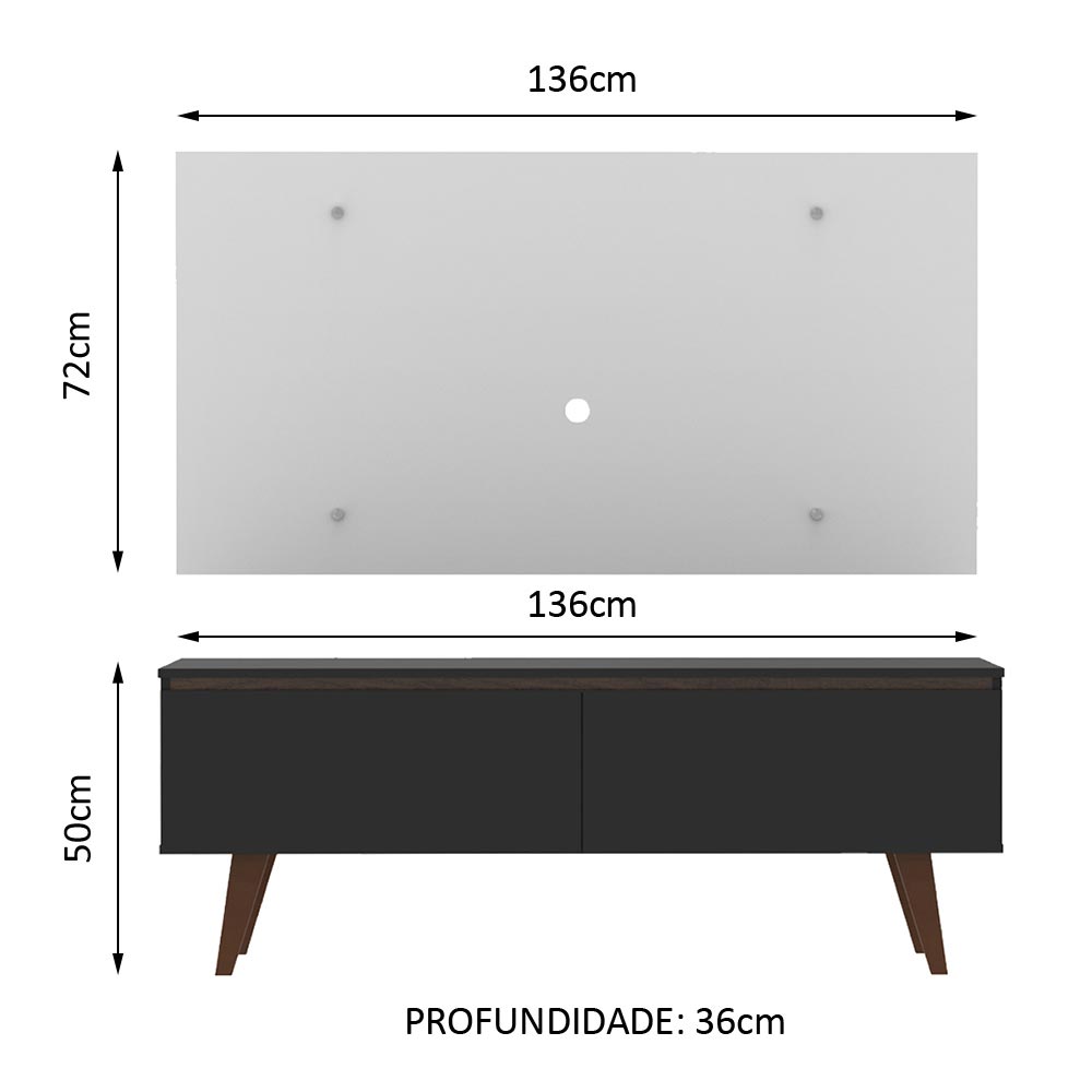 Rack Madesa Le Mans e Painel para TV até 55 Polegadas 2 Portas Preto/Branco