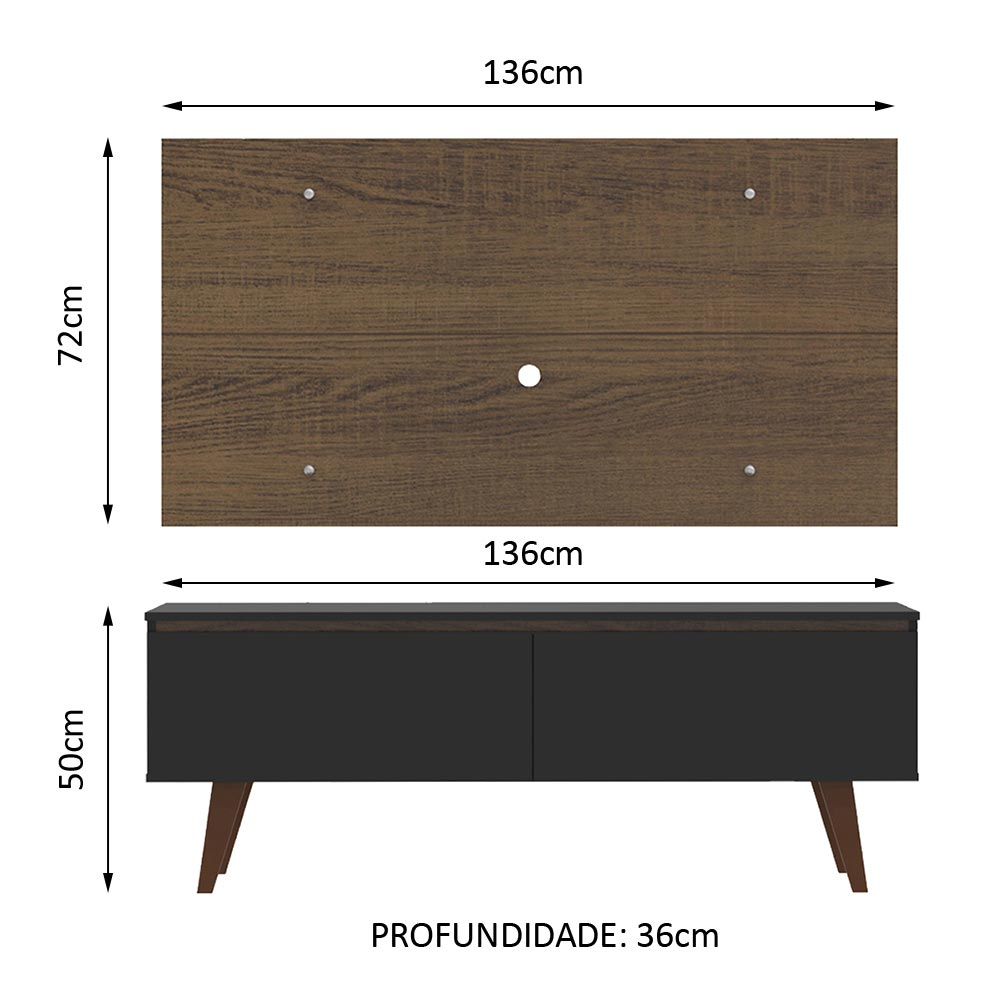 Rack Madesa Le Mans e Painel para TV até 55 Polegadas 2 Portas Preto/Rustic
