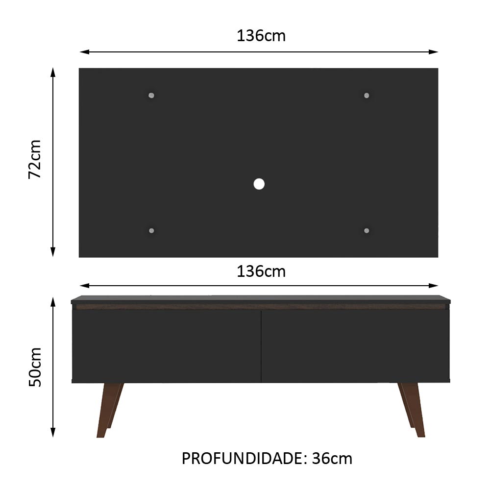 Rack Madesa Le Mans e Painel para TV até 55 Polegadas 2 Portas Preto