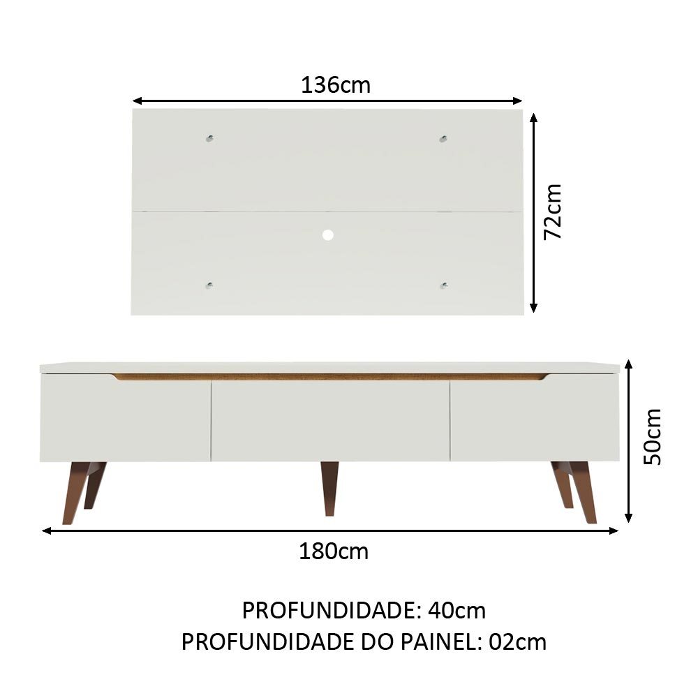 Rack Madesa Reims e Painel para TV até 55 Polegadas 2 Portas e 1 Gaveta Branco
