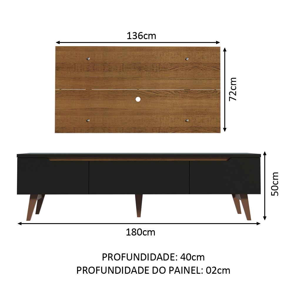 Rack Madesa Reims e Painel para TV até 55 Polegadas 2 Portas e 1 Gaveta Rustic/Preto