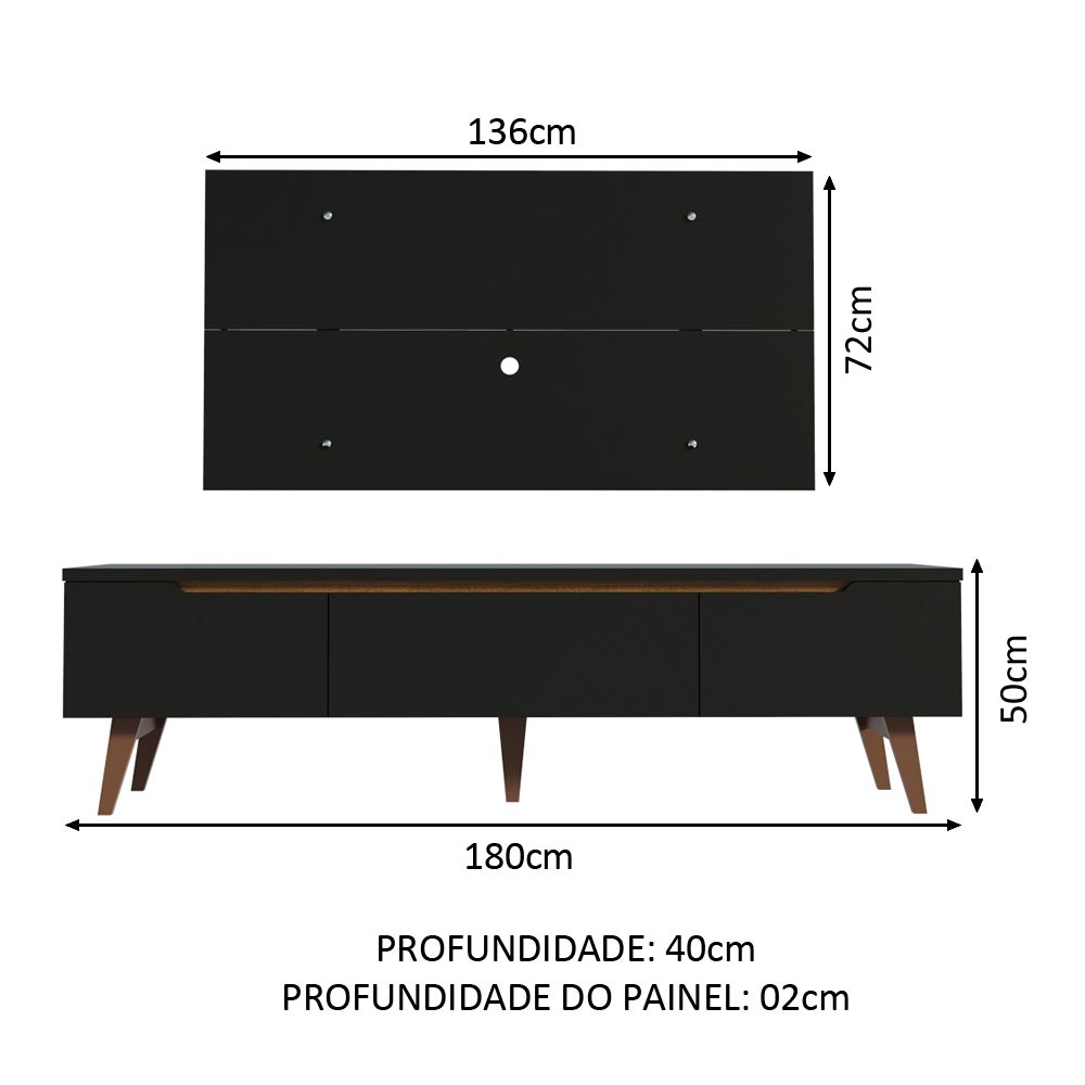 Rack Madesa Reims e Painel para TV até 55 Polegadas 2 Portas e 1 Gaveta Preto