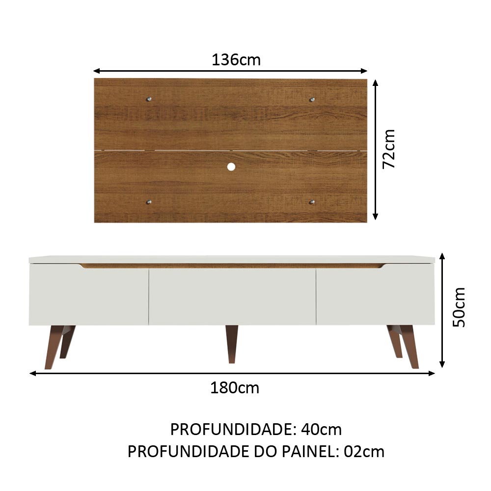 Rack Madesa Reims e Painel para TV até 55 Polegadas 2 Portas e 1 Gaveta Branco/Rustic