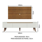 Rack Madesa Reims e Painel para TV até 55 Polegadas 2 Portas e 1 Gaveta Branco/Rustic