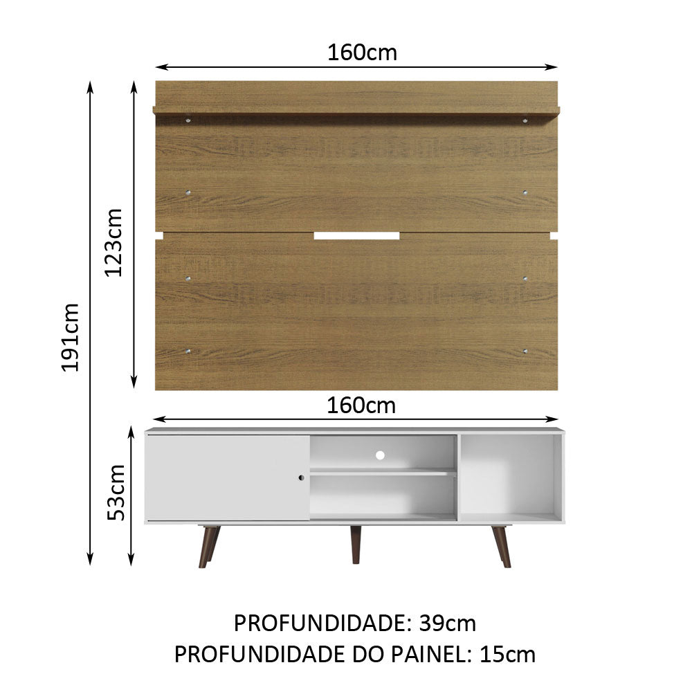 Rack Madesa Dubai e Painel para TV até 65 Polegadas com Pés Branco/Rustic 095Z