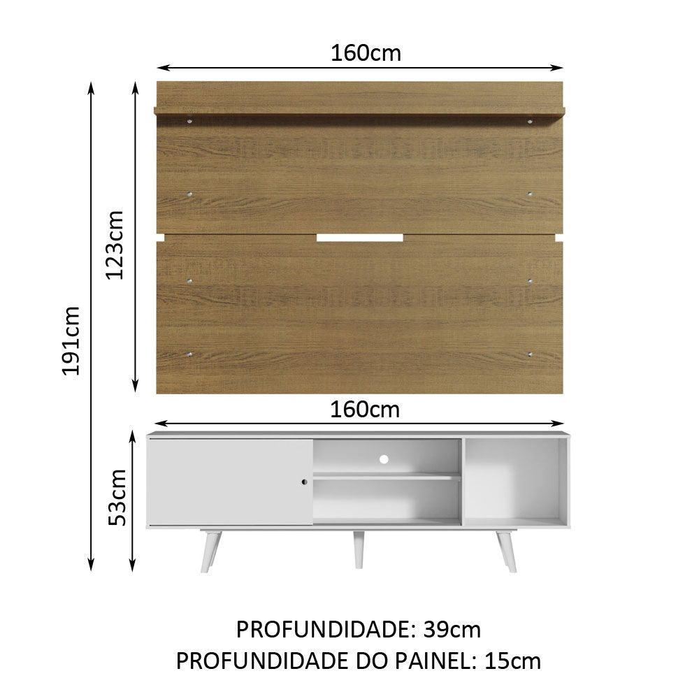 Rack Madesa Dubai e Painel para TV até 65 Polegadas com Pés Branco/Rustic 096E