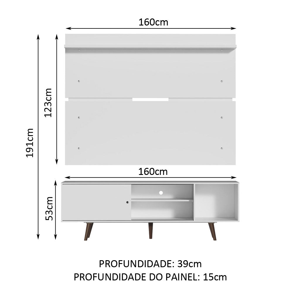Rack Madesa Dubai e Painel para TV até 65 Polegadas com Pés Branco/Rustic 099B