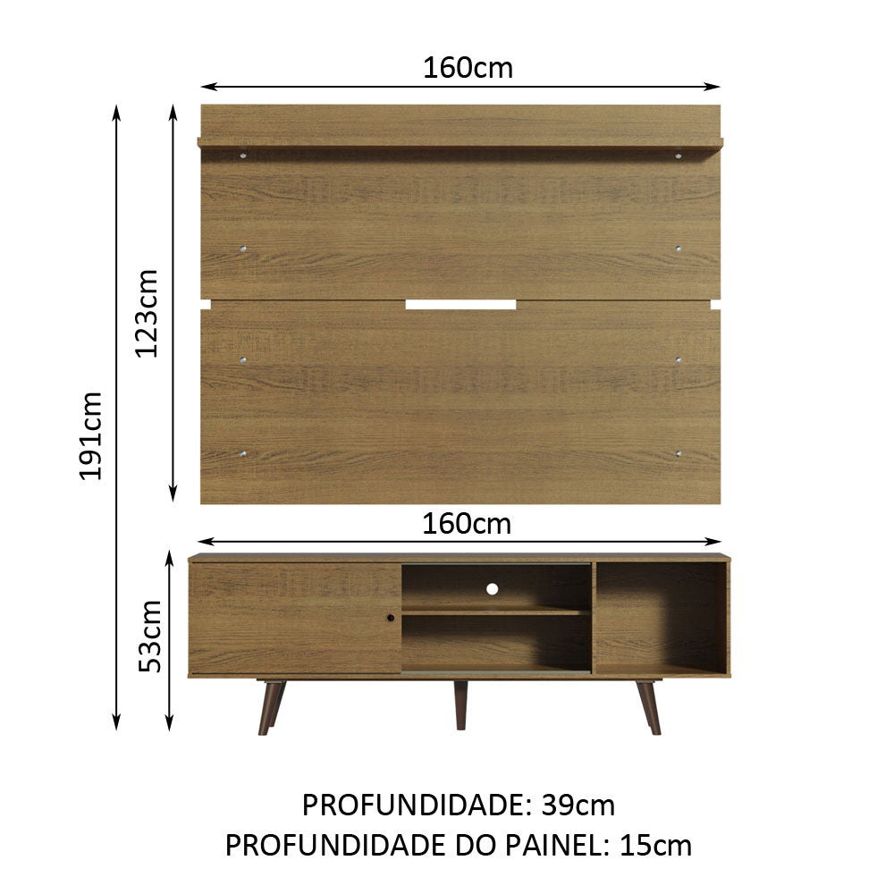 Rack Madesa Dubai e Painel para TV até 65 Polegadas com Pés Rustic