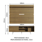 Rack Madesa Dubai e Painel para TV até 65 Polegadas com Pés Rustic/Branco 5Z6E