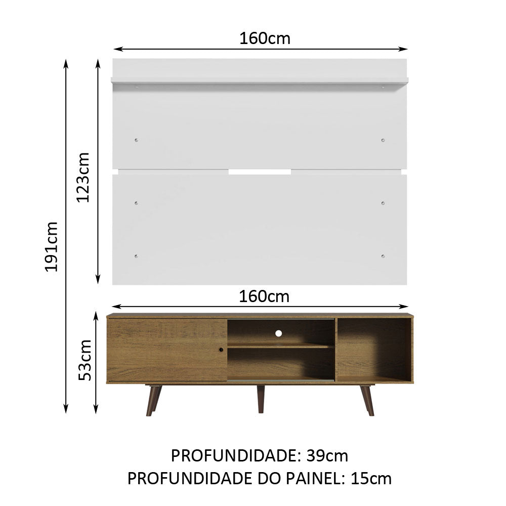 Rack Madesa Dubai e Painel para TV até 65 Polegadas com Pés Rustic/Branco 5Z9B