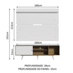 Rack Madesa Dubai e Painel para TV até 65 Polegadas com Pés Rustic/Branco 6E09