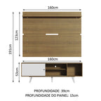 Rack Madesa Dubai e Painel para TV até 65 Polegadas com Pés Rustic/Branco 6E6E