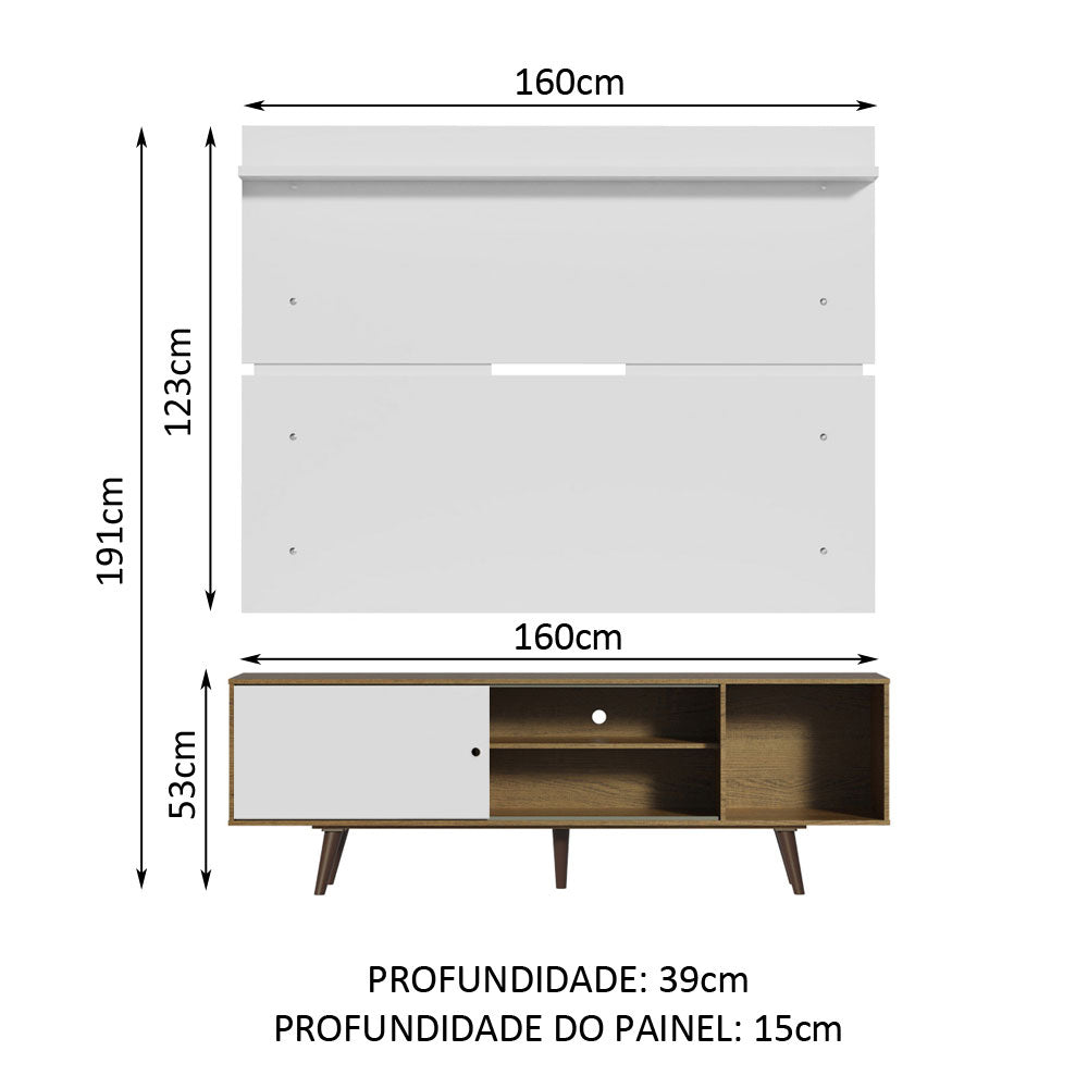 Rack Madesa Dubai e Painel para TV até 65 Polegadas com Pés Rustic/Branco 6E9B
