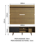 Rack Madesa Dubai e Painel para TV até 65 Polegadas com Pés Rustic/Preto 7K5Z