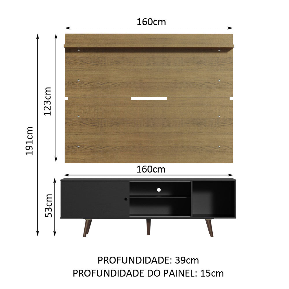 Rack Madesa Dubai e Painel para TV até 65 Polegadas com Pés Preto/Rustic 8N5Z