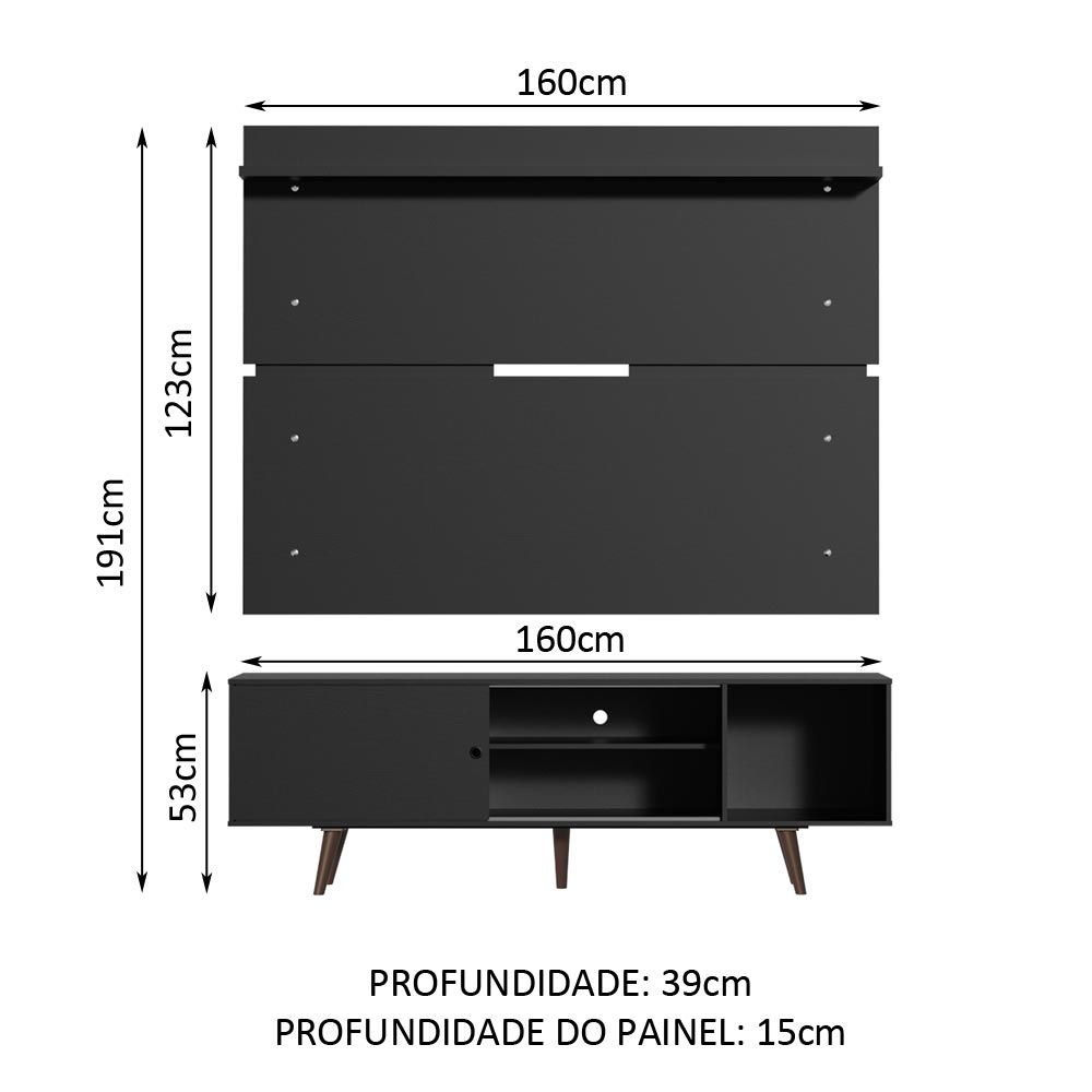 Rack Madesa Dubai e Painel para TV até 65 Polegadas com Pés Preto/Rustic 8ND8