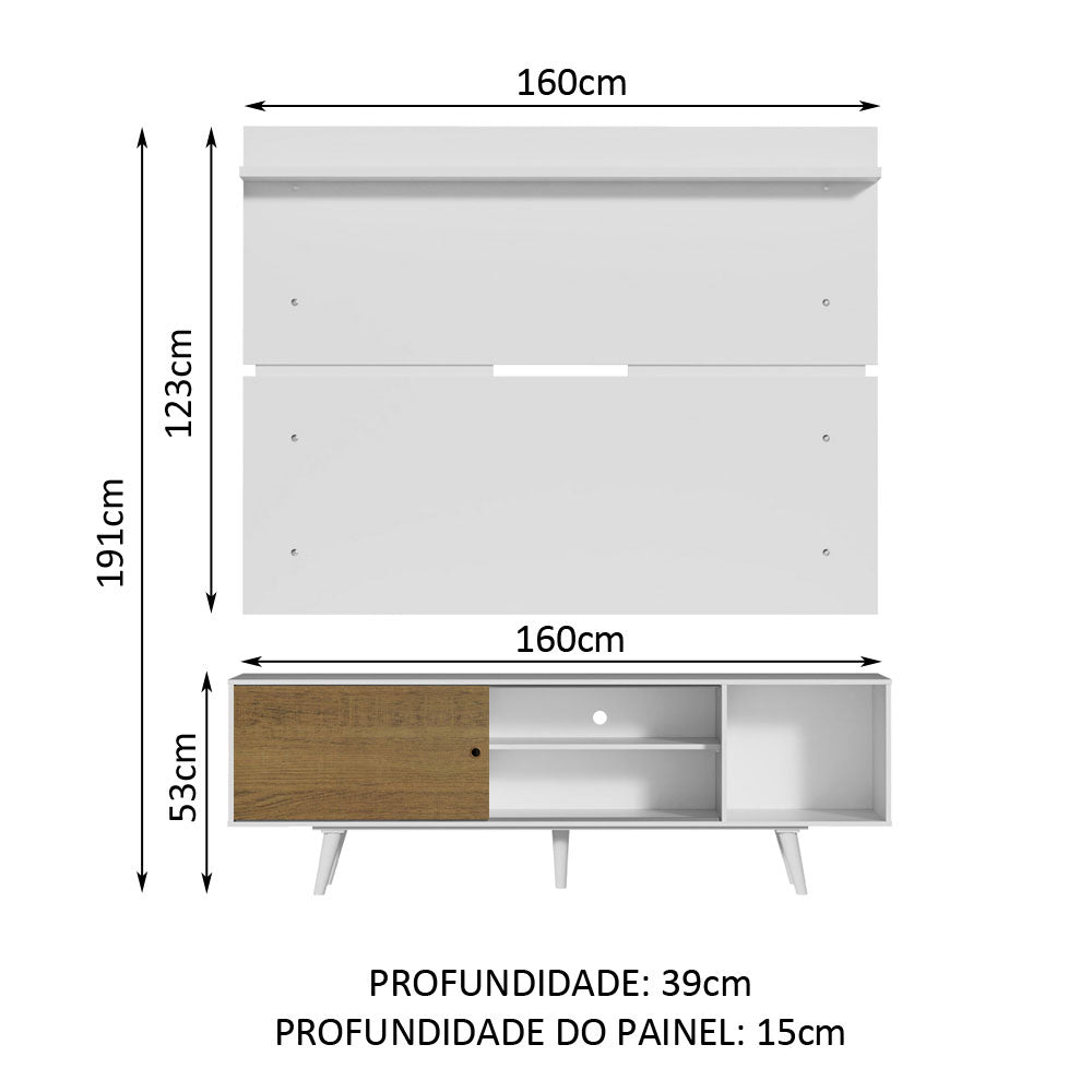 Rack Madesa Dubai e Painel para TV até 65 Polegadas com Pés Branco/Rustic 9B09