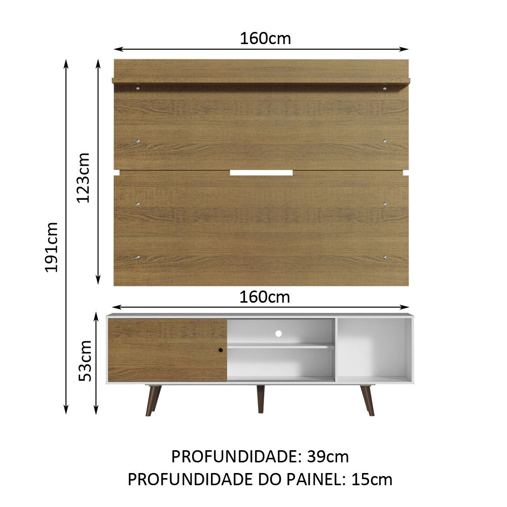 Rack Madesa Dubai e Painel para TV até 65 Polegadas com Pés Branco/Rustic 9B5Z