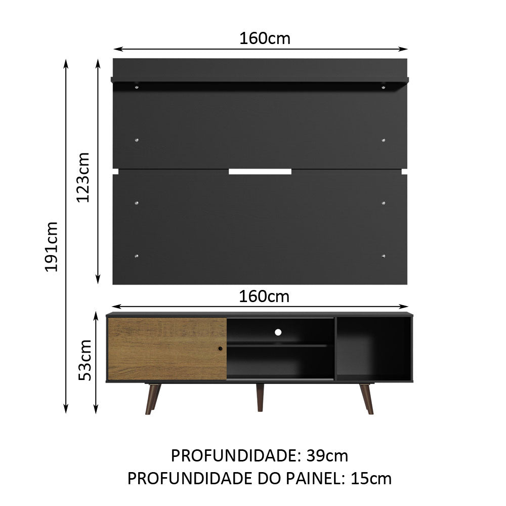 Rack Madesa Dubai e Painel para TV até 65 Polegadas com Pés Preto/Rustic D8D8
