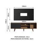 Rack Madesa Dubai com Pés e Painel para TV até 58 Polegadas Rustic/Preto 7KD8