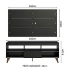 Rack com Painel para TV até 65 Polegadas com Pés Preto Texas Madesa