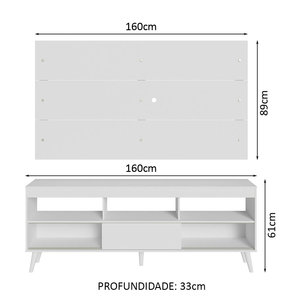 Rack com Painel para TV até 65 Polegadas com Pés Branco Detroit Madesa