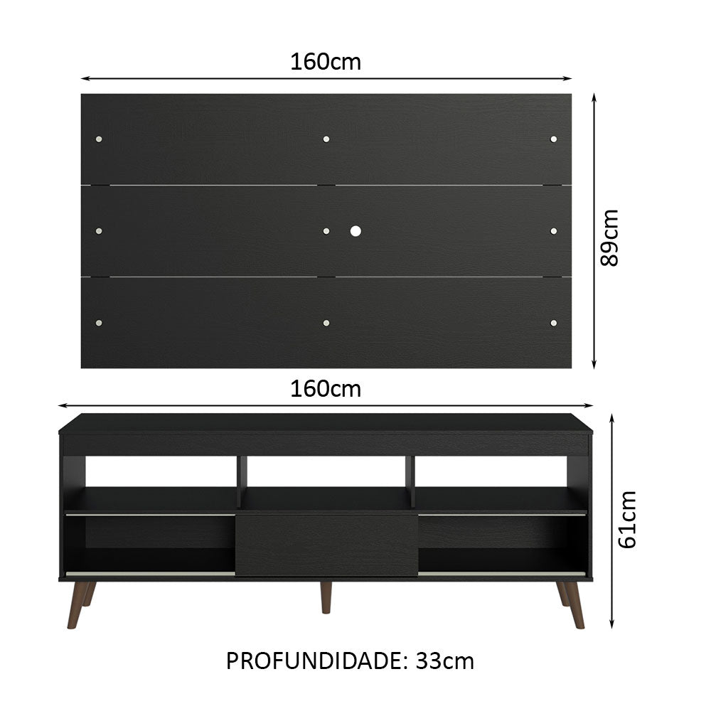 Rack com Painel para TV até 65 Polegadas com Pés Preto Detroit Madesa