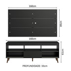 Rack com Painel para TV até 65 Polegadas com Pés Preto Detroit Madesa