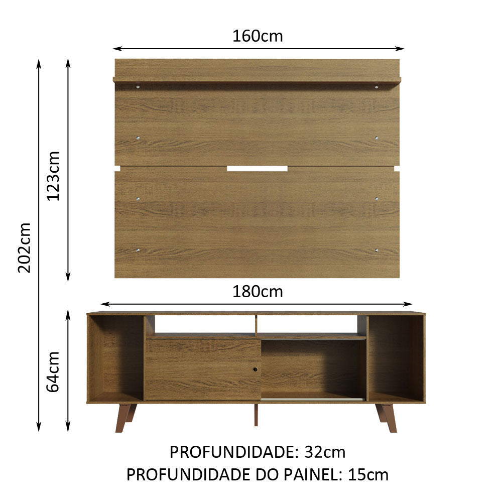 Rack Madesa Cancun com Pés e Painel para TV até 65 Polegadas Rustic