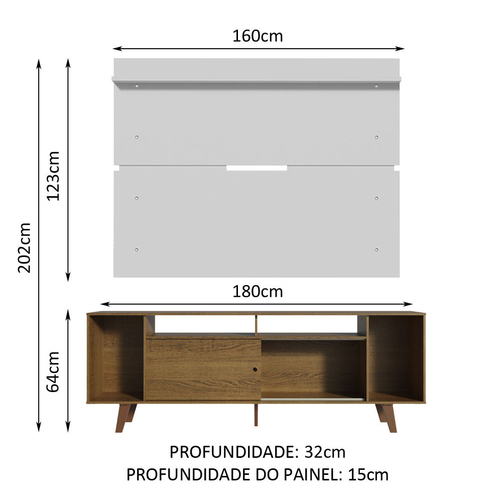 Rack Madesa Cancun com Pés e Painel para TV até 65 Polegadas Rustic/Branco 5Z9B