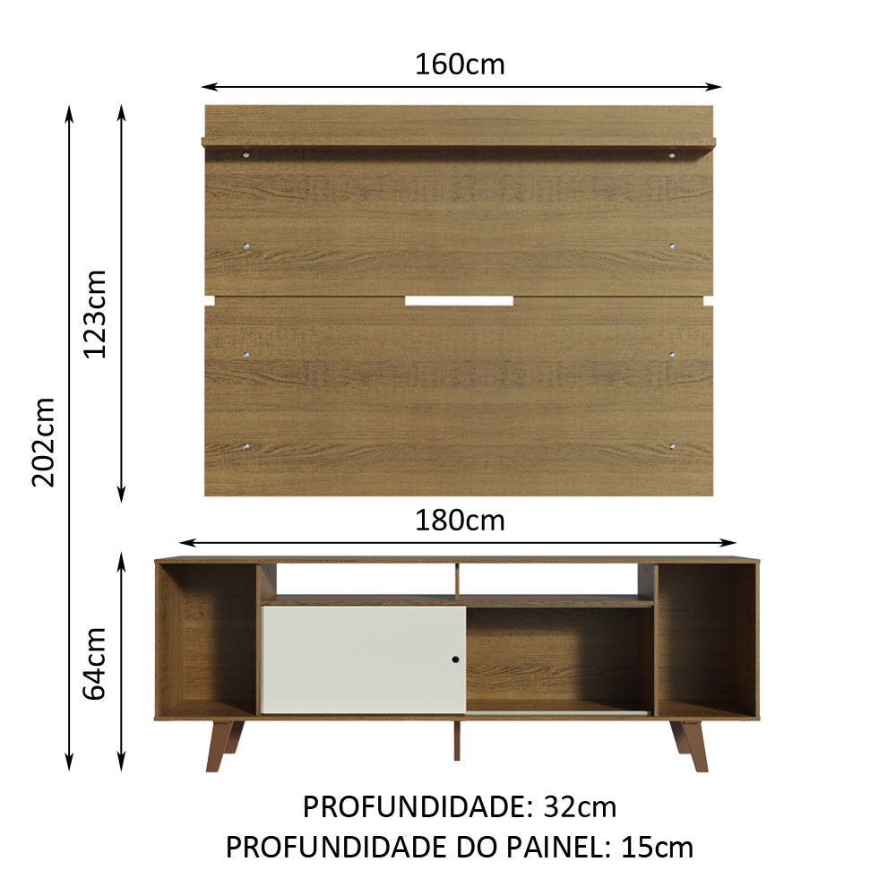 Rack Madesa Cancun com Pés e Painel para TV até 65 Polegadas Rustic/Branco 6E5Z