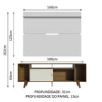 Rack Madesa Cancun com Pés e Painel para TV até 65 Polegadas Rustic/Branco 6E9B