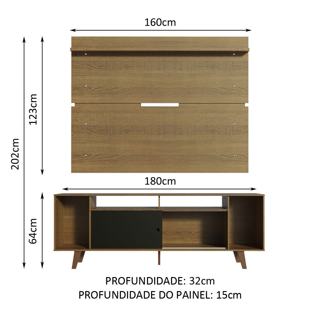 Rack Madesa Cancun com Pés e Painel para TV até 65 Polegadas Rustic/Preto 7K5Z