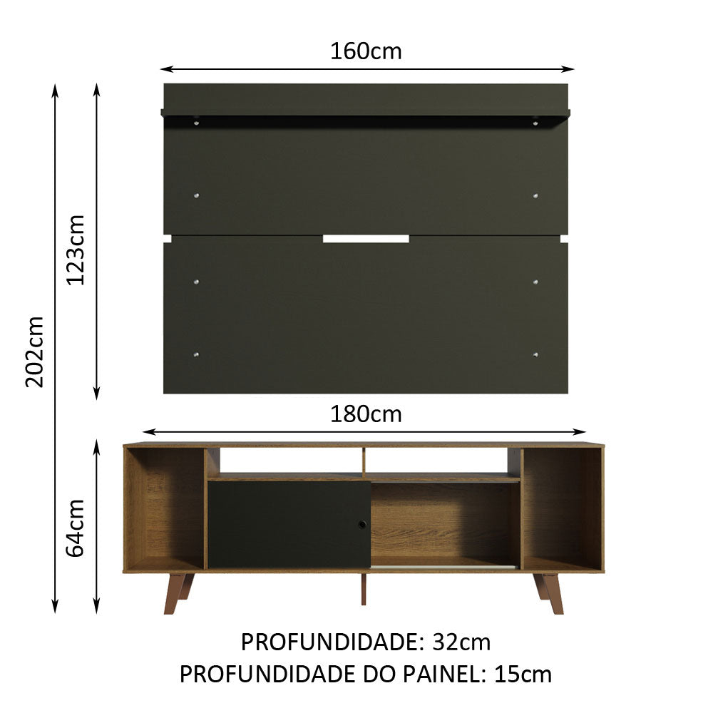 Rack Madesa Cancun com Pés e Painel para TV até 65 Polegadas Rustic/Preto 7KD8