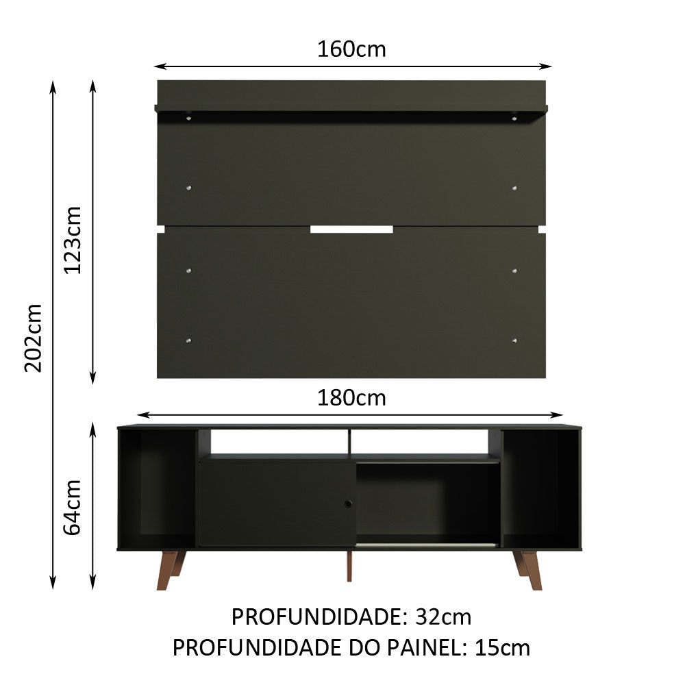 Rack Madesa Cancun com Pés e Painel para TV até 65 Polegadas Preto/Preto 8ND8